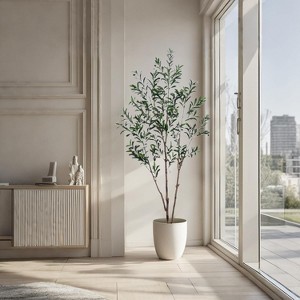 Faux Olive Tree 6ft, Lush Artificial Olive Tree for Indoor with Natural Wood Trunk & Lifelike Fruits, Silk Tall Fake Olive Tree for Home Decor - 1 of 4
