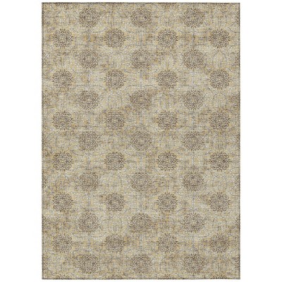 Gold And Taupe Damask Washable Indoor Outdoor Area Rug