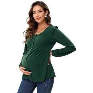 Maternity Shirt Side Button and Ruched Maternity Tunic Tops Maternity Short Sleeve T-Shirts (XL,Olive) - 1 of 1