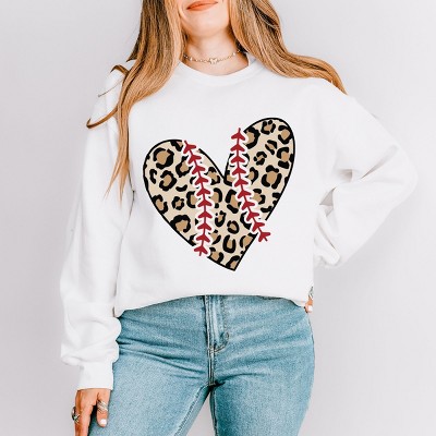 Simply Sage Market Leopard Baseball Heart Sweatshirt - M - White