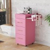 Karl Home Rustic Brown Wooden Salon Trolley Cart with Wheels and 3 Drawers - 2 of 4