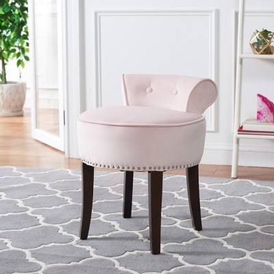 Petite Blush Pink Velvet Vanity Stool with Espresso Birch Legs