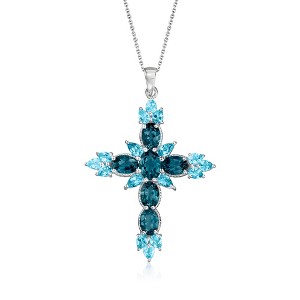Ross-Simons 7.10 ct. t.w. London and Swiss Blue Topaz Cross Pendant Necklace in Sterling Silver Size 18 - 1 of 3