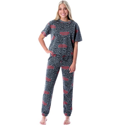 Stranger Things Women s Shirt And Jogger Pants Matching 2 Piece Lounge Set MD Grey