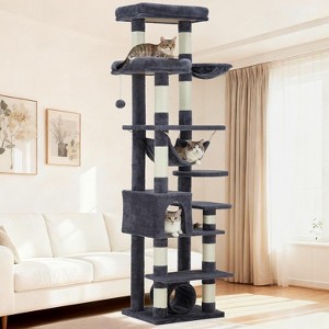 74 Inch Tall Cat Tree for Large Cats, Multi-Level Cat Tower with Scratching Posts, Condo, Hammock, Feeding Station and Perches, Deep Gray - 1 of 4