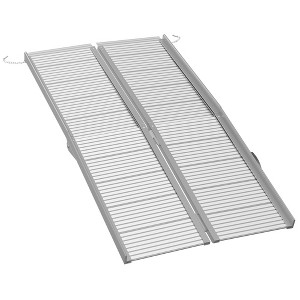 HOMCOM Textured Aluminum Folding Wheelchair Ramp, Portable Threshold Ramp, for Scooter Steps Home Stairs Doorways, Silver - 1 of 4