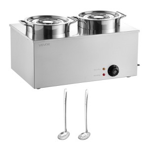 VEVOR Electric Soup Warmer, Two 6.34QT Stainless Steel Round Pot with 86~185°F Adjustable Temp, 1200W Bain Marie Compatible with Pans, Silver - 1 of 4