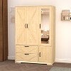 KWPZQEB 71.7" Wood Wardrobe, Armoire Wardrobe Closet with Mirror & Built-in Induction Light, Doors & 2 Drawers, Freestanding Wardrobe Combination - 3 of 4