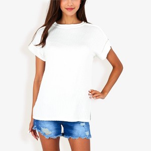 Anna-Kaci Women's Striped Knit Top with Crew Neck and Short Sleeves, Casual Loose Fit Comfortable Blouse - 1 of 4