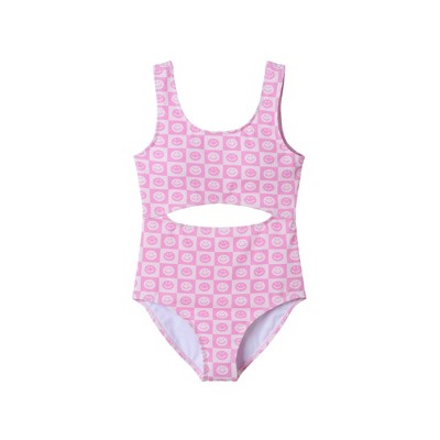 Andy & Evan  Kids  Cutout One Piece Smiley Print Swimsuit