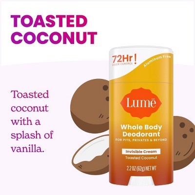 Lume Whole Body Women&#8217;s Deodorant - Invisible Cream Stick - Aluminum Free - Toasted Coconut Scent - 2.2oz_7