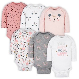 Gerber Baby Girls' Long Sleeve Onesies Bodysuits - 6-Pack - 1 of 4