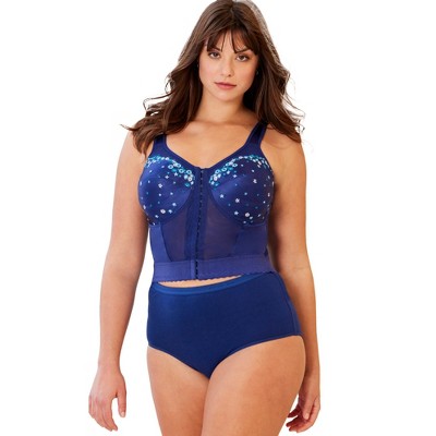 Comfort Choice Women's Plus Size Embroidered Front-Close Longline Posture Bra