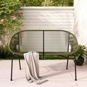 Outdoor PE Rattan Loveseat with Metal Frame,Patio Basket Loveseat with Hammock Weave,Wicker Loveseat for Garden or Backyard-Cuddlewood - 1 of 4