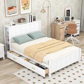 Full Size Platform Bed with Drawers and Storage Shelves - ModernLuxe