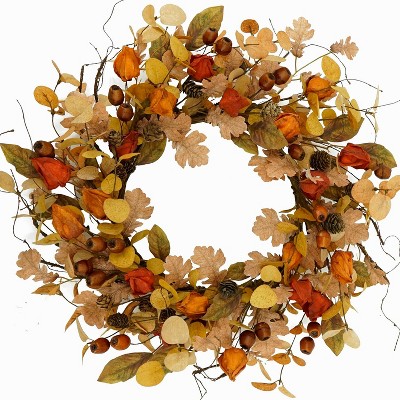 Attop Artificial Fall Wreath for Front Door Autumn Wreath with Golden Eucalyptus Leaves,Oak Leaves Decor