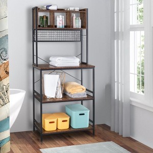 Karl Home 5-Tier Kitchen Bakers Rack with 10 S Hooks and 3 Cubes Rustic Brown - 1 of 4