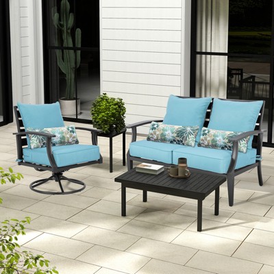 Aoodor 22'' x 24'' Blue Olefin Fabric Outdoor Chair Cushion Set