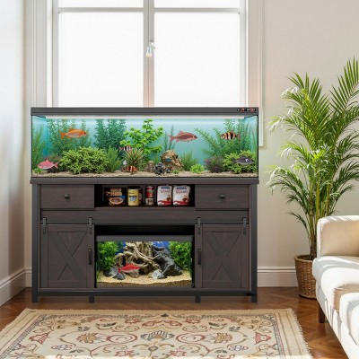 55-75 Gallon Aquarium Stand, Heavy Duty Metal and Wood Cabinet with Power Outlet & Sliding Barn Doors, 47'' Fish Tank Base-3irtyhousy
