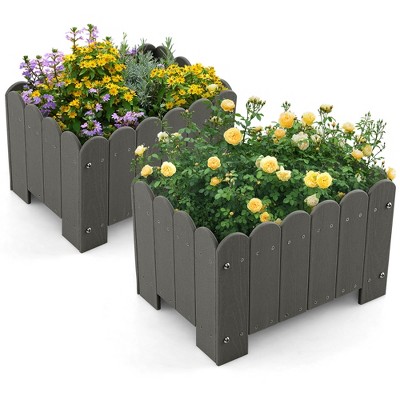 Tangkula 2 Pack Rectangular Planter Box Weather-resistant HDPE Flower Pot w/ Drainage Gaps
