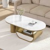 Vynxaria Series 47.24 in. Golden and White Oval Faux Marble End Table with Storage Drawer and Adjustable Feet - 4 of 4