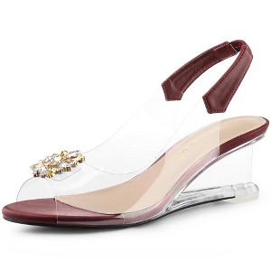 Allegra K Women's Clear Slingback Wedge Heel Rhinestone Peep Toe Sandals - 1 of 4