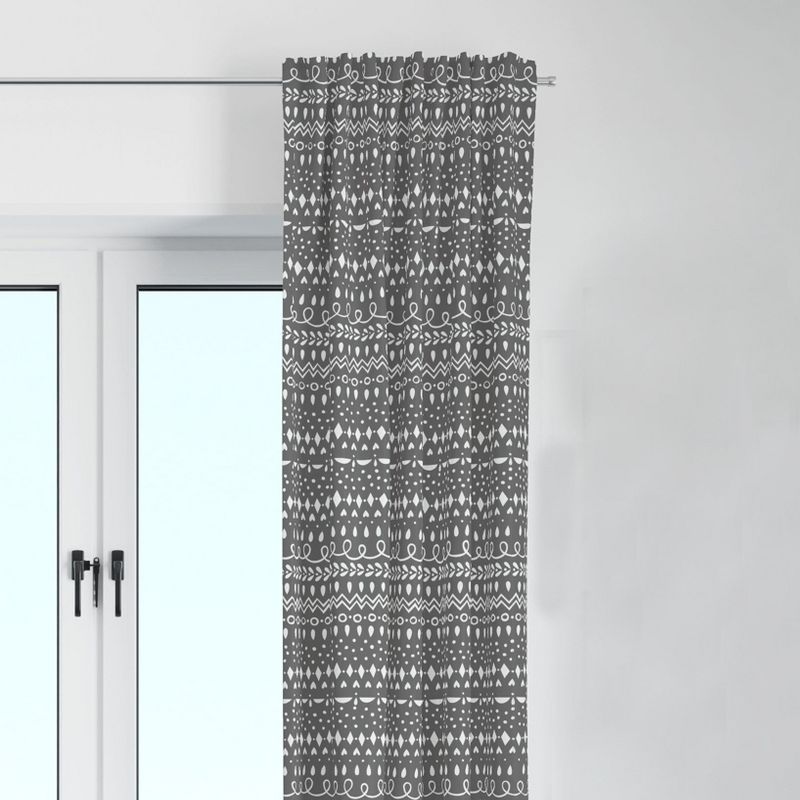 Bacati - Grey Scribble Neutral Cotton Printed Single Window Curtain Panel, 1 of 6