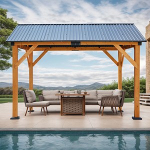 Outdoor Wood Canopy Gazebo,Gazebo With Steel Slope Roof And Natural Wood Frame,All Weather Protected For Garden Backyard-Coolbibila - 1 of 4