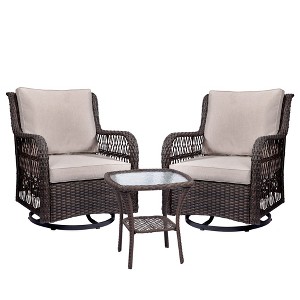 coucheta 3 Piece Outdoor 360° Swivel Rocker Patio Chairs, with Thick Cushions and 360° Glass Top Table - 1 of 4