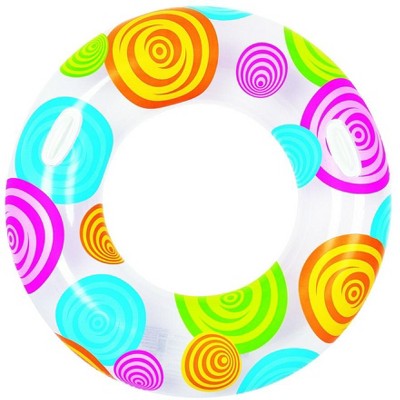 Pool Central 35" Circles and Swirls Inflatable 1-Person Swimming Pool Inner Tube Ring Float - White