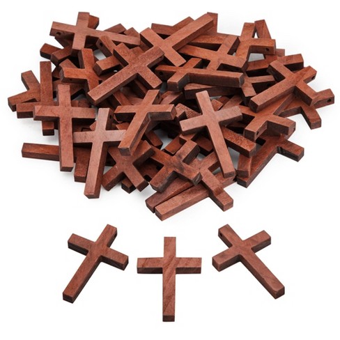 100 Colorful Wood Cross Beads Wooden Crosses Religious Crafts VBS