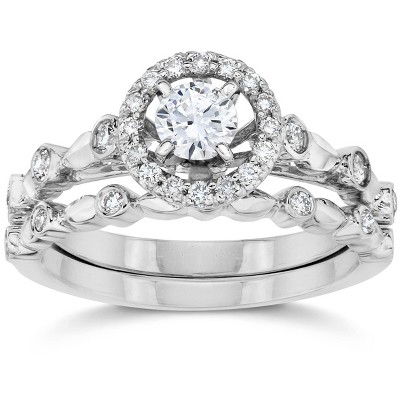 Pompeii3 1/2CT Halo Diamond Engagement Wedding Ring Set 14K White Gold