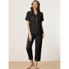 cheibear Women's Satin Button Down Short Sleeve Sleepwear with Long Pants Pajama Set - image 2 of 4