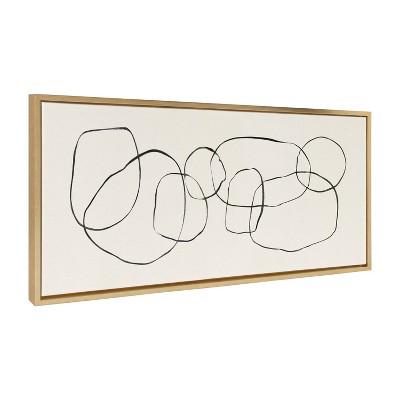 Gold Framed Abstract Dancing Circles Canvas Wall Art