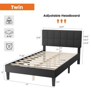 Mayeerty Twin Size Bed Frame with Headboard, Linen Upholstered Platform Bed Frame with Wooden Strip Support, Under Bed Storage, Dark Grey - 1 of 4