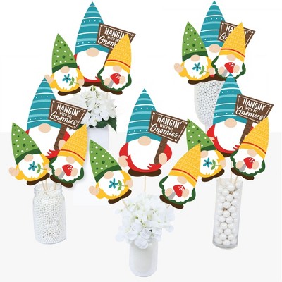 Big Dot of Happiness Garden Gnomes - Forest Gnome Party Centerpiece Sticks - Table Toppers - Set of 15