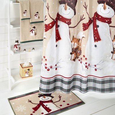 Snowman Beige and Green Cotton Christmas Bath Rug