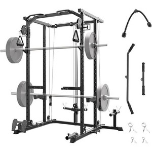 Power Cage 2000LBS Capacity - Squat Rack with Pulley Cable , Heavy-Duty Steel Construction for & Home Gym Workout - 1 of 4