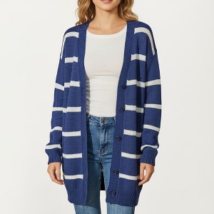 Anna-Kaci Women's Long Sleeve Striped Knit Button Front Cardigan with Soft Textured Feel and Relaxed Drop Shoulder Fit - 1 of 4