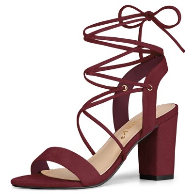 Allegra K Women's Back to College Lace Up Block High Heels Sandals