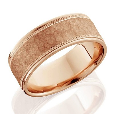 Pompeii3 8mm Hammered Mens Wedding Band 14K Rose Gold
