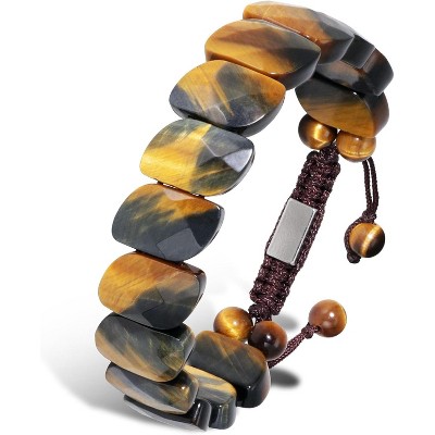 Bone-Shaped Tiger Eye Stone Bracelet for Men, Natural Handmade Beads for Protection and Stress Relief