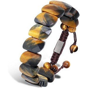 Bone-Shaped Tiger Eye Stone Bracelet for Men, Natural Handmade Beads for Protection and Stress Relief - 1 of 4