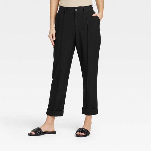 Women's High-rise Slim Straight Leg Pintuck Ankle Pants - A New Day™ Black  10 : Target
