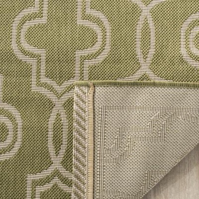 Handmade Green and Beige Geometric Rectangular Area Rug