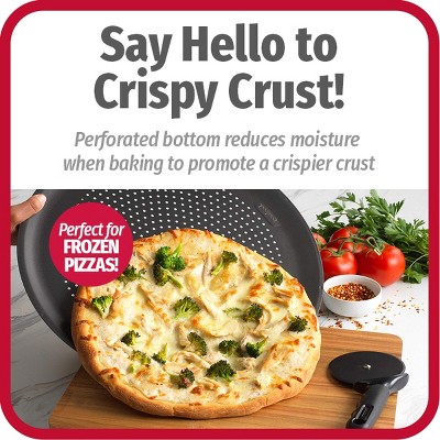 GoodCook 15.75 Large Nonstick Carbon Steel Ready Air Perfect Pizza Pan Gray: Round Oven Tray, Dishwasher-Safe