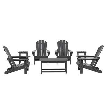 WestinTrends 7 Piece Set Outdoor Folding Adirondack Chairs with Coffee Table Side Table