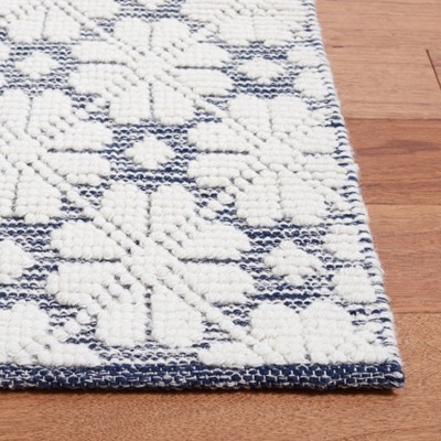 Ivory & Navy Handwoven Wool-Cotton-Silk Blend Runner Rug