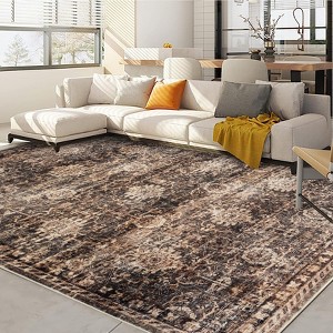 5x7 Washable Boho Vintage Area Rug - Soft Non Slip Stain Resistant Rug for Living Room Bedroom Entryway Dining Room Kitchen Brown & Coffee - 1 of 4