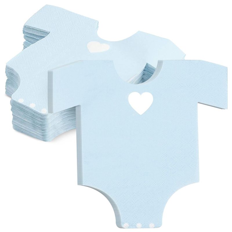 Blue Panda 50-Pack Die-Cut Light Blue Disposable Paper Napkins, Boys One Piece Outfit Design Baby Shower, 1 of 8